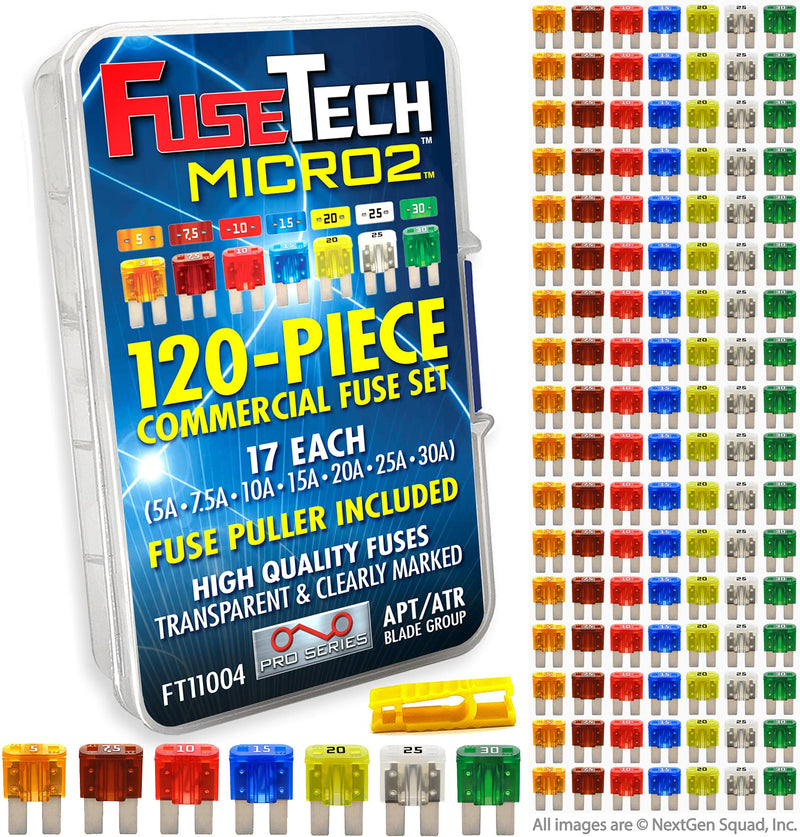 [Australia - AusPower] - Micro2 APT ATR 120 Piece Automotive Commercial Car Fuse Assortment (119 Blade Fuses + Fuse Puller) 5A 7.5A 10A 15A 20A 25A 30A 