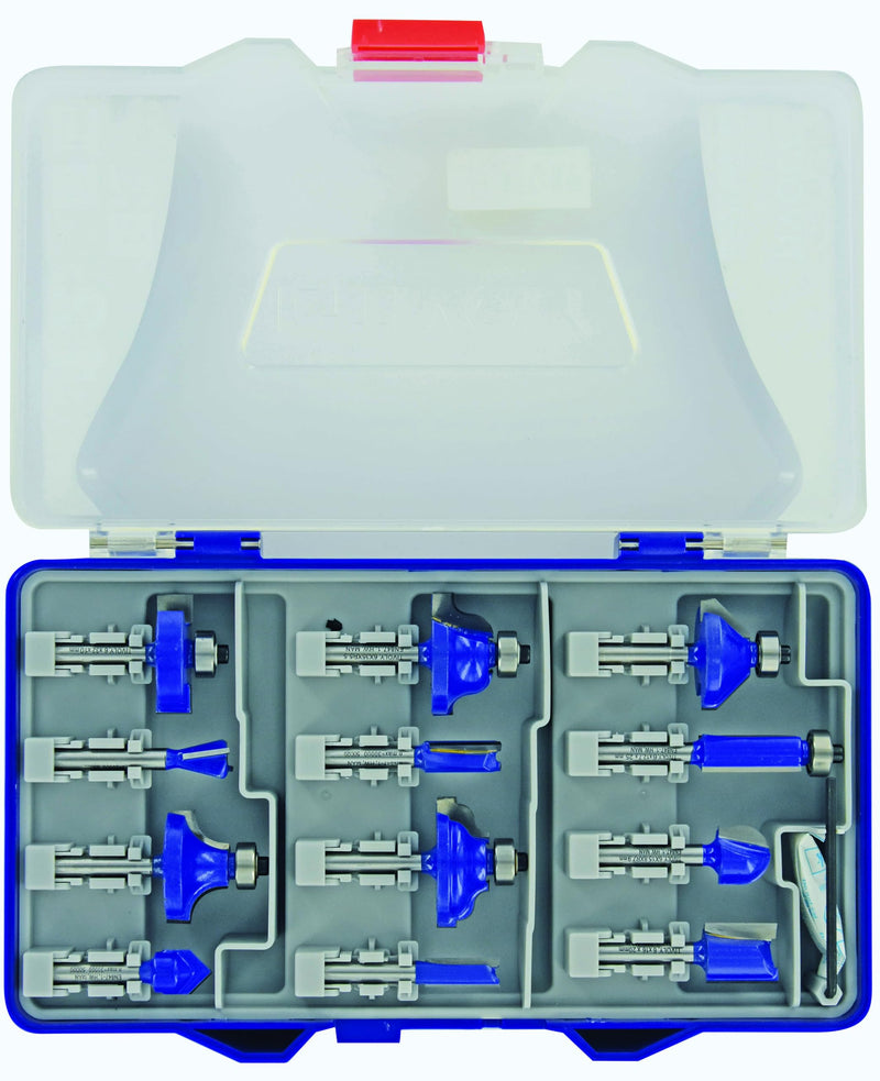TIVOLY - Multi Shape Router Bit Set 6 pieces- 5/46" -8mm Shank - Carbide Blade - 2 Straight Bit - 1 round over Bit - 1 Dovetail Bit - 1 Chamfer Bit - 1 Core Box Bit