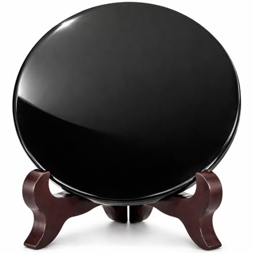 Polar Jade Black Obsidian Scrying Mirror (120 mm / 4.7" with Stand) 0.4"L x 4.7"W