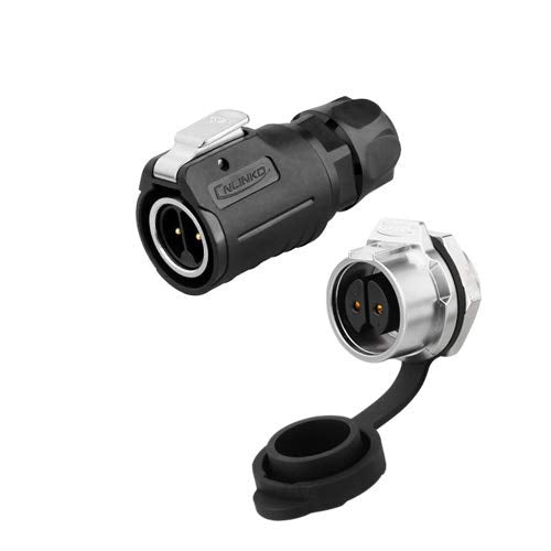 [Australia - AusPower] - CNLINKO 2 Pin M16 Size Power Industrial Circular Connector, Male Plug & Female Panel Mount Socket Receptacles, Outdoor Waterproof IP67, AC DC Signal 
