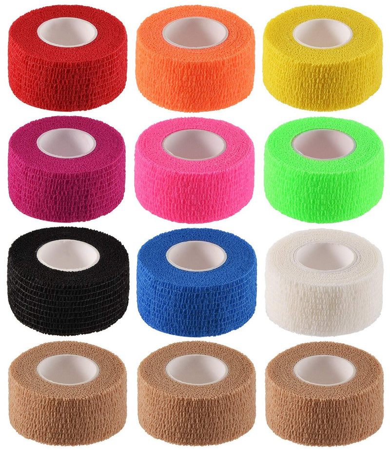 [Australia - AusPower] - 12 Pack 1" x 5 Yards Self Adhesive Elastic Bandage Wrap Stretch Self-Adherent Tape for First Aid,Sports, Wrist, Ankle (10 Colors) Multicolor 1 Inch (Pack of 12) 