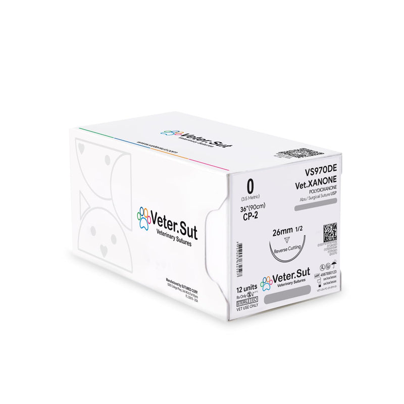 [Australia - AusPower] - VeterSut VetXANONE Absorbable Polydioxanone Surgical Suture USP Size 0, (CP-2) 1/2 26mm Reverse Cutting Needle, 36 Inches (90 cm), 12 Count, Veterinary Use 