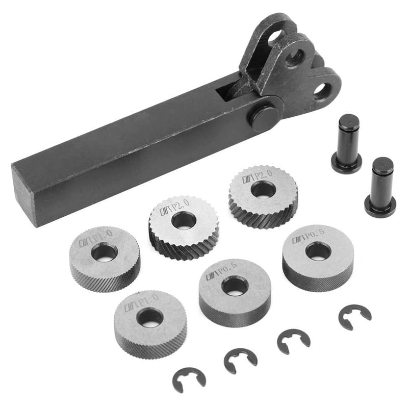 Knurling Tool 7 Pieces Black Steel Knurling 0.5/1/2 mm Diagonal Dual Linear Wheel for Processing Machine Surface Pattern Knurling Tool Set Precision Tools for Metalworking