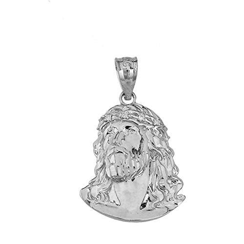 Claddagh Gold - Fine 925 Sterling Silver Jesus Christ Face Head CZ (Medium) 1.04 inches Charm Pendant