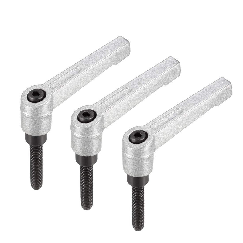 [Australia - AusPower] - uxcell M6 x 30mm Handle Adjustable Clamping Lever Thread Push Button Ratchet Male Threaded Stud Knobs Quick Release Screw Handles Bolts with Locking Lever Silver Tone 3pcs 