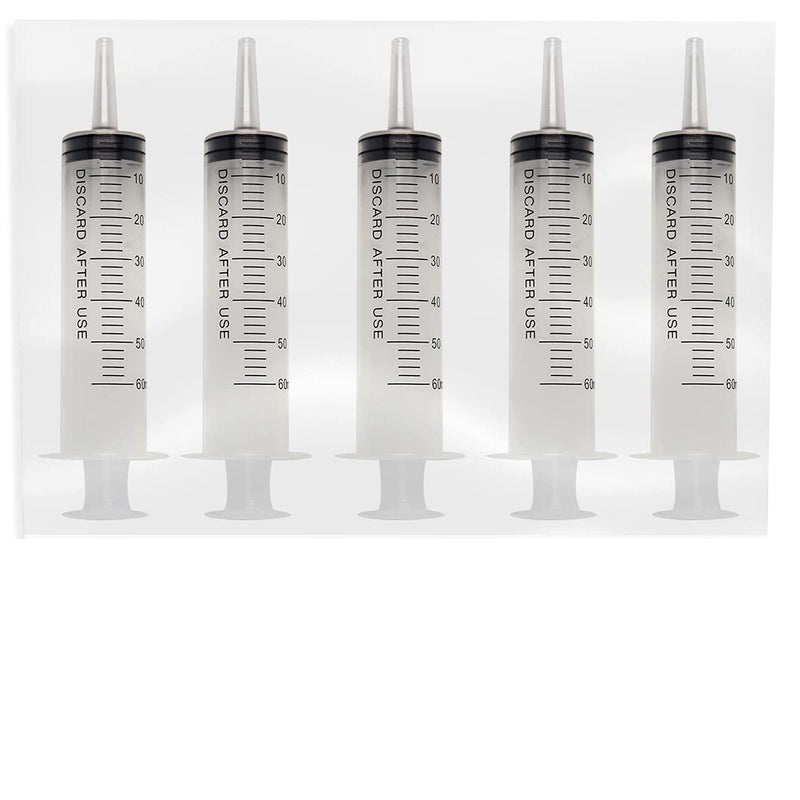 [Australia - AusPower] - 60ml Catheter Tip Syringe with Covers 5 Pack by Tilcare - Sterile Plastic Medicine Food Droppers for Children, Pets or Adults – Latex-Free Oral Medication Dispenser - Large Feeding Tube Syringes 5.0 