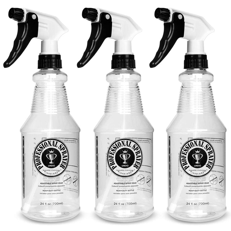[Australia - AusPower] - Plastic Spray Bottle (24oz 3 Pack) for Cleaning Solutions, Car Detailing Care, Planting, Pet, Clear Finish, Heavy Duty Empty Spraying Bottles Mist Water Sprayer with Measurements & Adjustable Nozzle 3-Pack 
