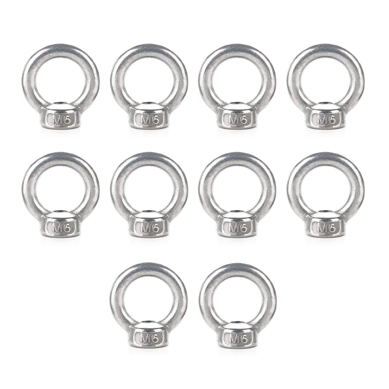 [Australia - AusPower] - Eowpower 10Pcs 304 Stainless Steel M6 Ring Eye Bolts Threaded Nuts 