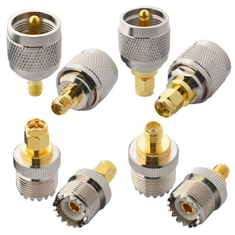 [Australia - AusPower] - onelinkmore SMA-UHF Kits 2 Set RF Coax Coaxial Adapter Connector SMA to UHF PL259 SO239 SMA Jack/Plug to UHF Nickel Gold Plated Test Converter Pack of 8 … 8PCS 