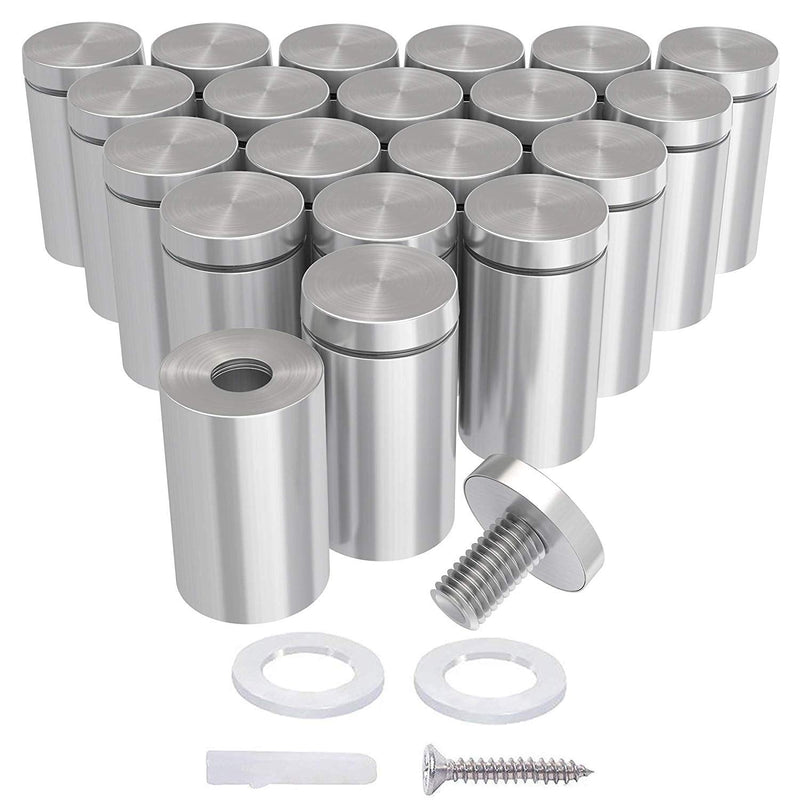 [Australia - AusPower] - LuckIn 20-Pack Standoff Screws (1 in. Dia x 1 in. L), Stainless Steel Standoff Mounting Hardware for Acrylic Signs, Silver 1 x 1 Inch 