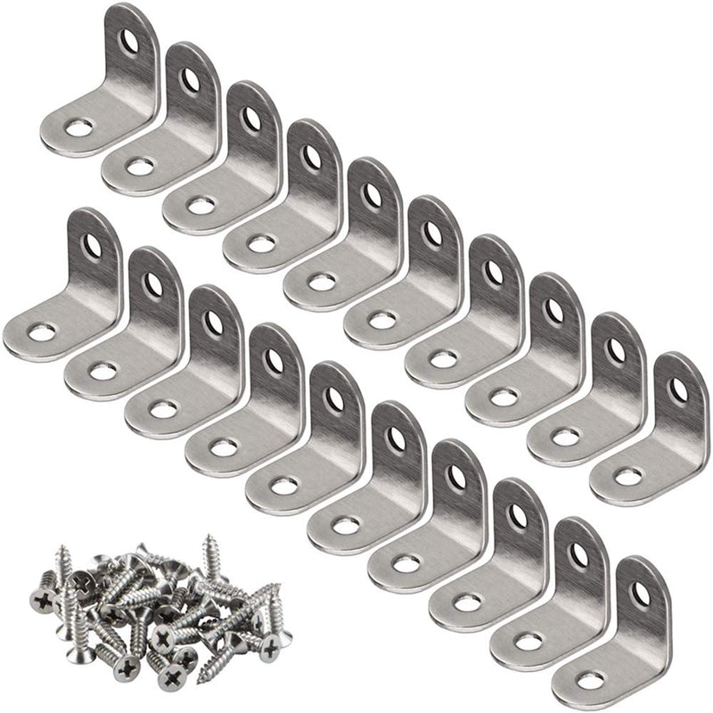 [Australia - AusPower] - 20 PCS Corner Braces 25mm x 25mm Stainless Steel 90 Degree Joints Right Angle Bracket L Shaped Corner Brackets Fastener for Wood Furniture, Screws Included 25*25mm/ 1in 20 
