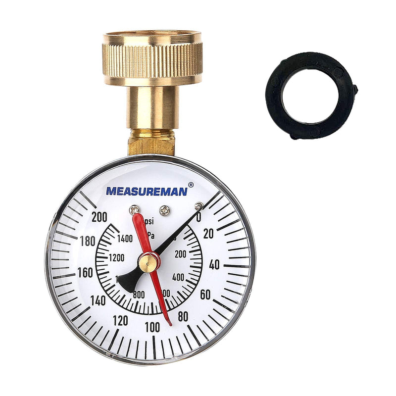 [Australia - AusPower] - MEASUREMAN 2-1/2" Water Pressure Test Gauge, 3/4" Female Hose Thread, 0-200 psi/kpa with Maximum Pressure Memory 2-1/2" Dial 