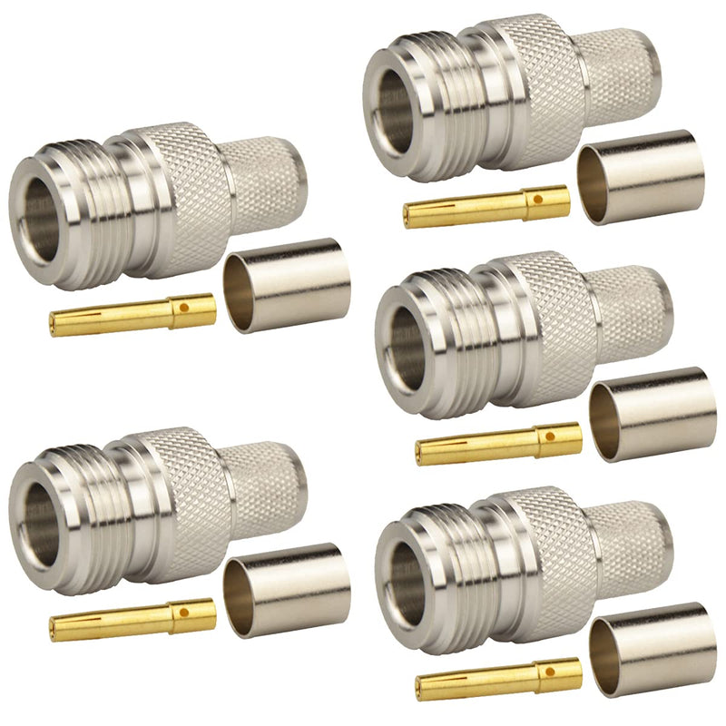 [Australia - AusPower] - Pack of 5 N Female Jack Crimp Connector for LMR400 Belden 9913 RG8 Cable 50 Ohm Low Loss RF Coaxial Cable (N Female Crimp lmr400) 