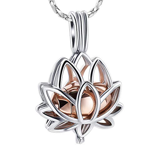 Imrsanl Cremation Jewelry for Ashes - Lotus Flower Ashes Pendant Necklace with Mini Keepsake Urn Memorial Ash Jewelry Rose Gold