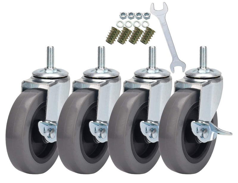 [Australia - AusPower] - DICASAL Stem Casters with Imperial 3/8-16x25mm Stem Thread Heavy Duty and Highly-Elastic TPR Wheels Mute Castors with Side Brakes Pack of 4 (4 Inch) 4 inch 3/8*1" Grey TPR 