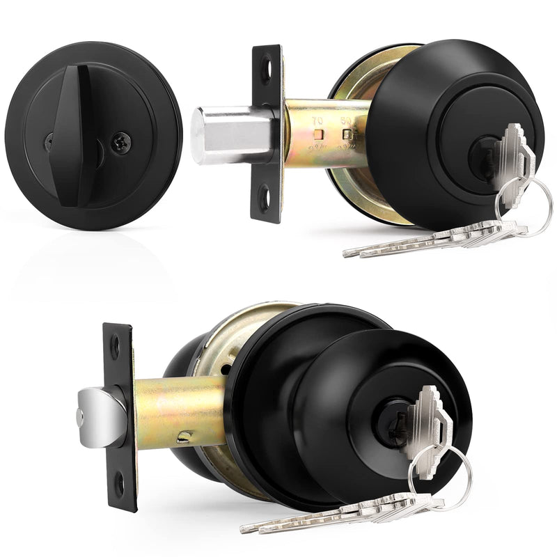 Probrico Flat Black Entry Door Knob and Single Cylinder Deadbolt Set, Keyed Alike, 1Pack 1 Pack