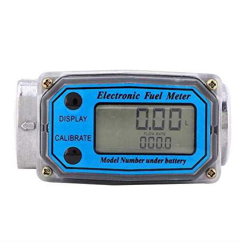 Turbine Meter Mini Digital Turbine Flow Meter Diesel Fuel Flow Meter 15-120L 1 Inch NPT (Blue)