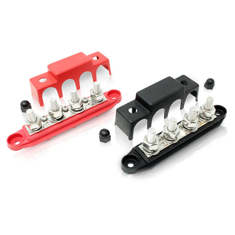 [Australia - AusPower] - 4 Post Power Distribution Block Bus Bar with Cover - Made in The USA - 250 Amp Rating - Marine, Automotive, and Solar Wiring - Set of 2 (5/16") 5/16” 