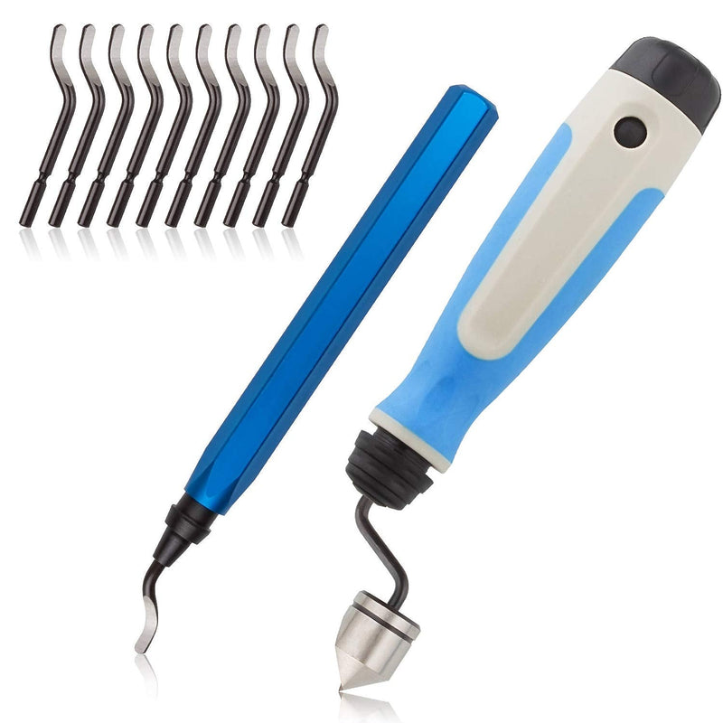 [Australia - AusPower] - Acrux7 Hand Deburring Tool Kit, 10pcs Rotary Deburr Blades + 1pcs Countersink Blade with Aluminum and Silicone Handle, Great Burr Remover Hand Tool for Wood, Plastic, Aluminum, Copper and Steel 
