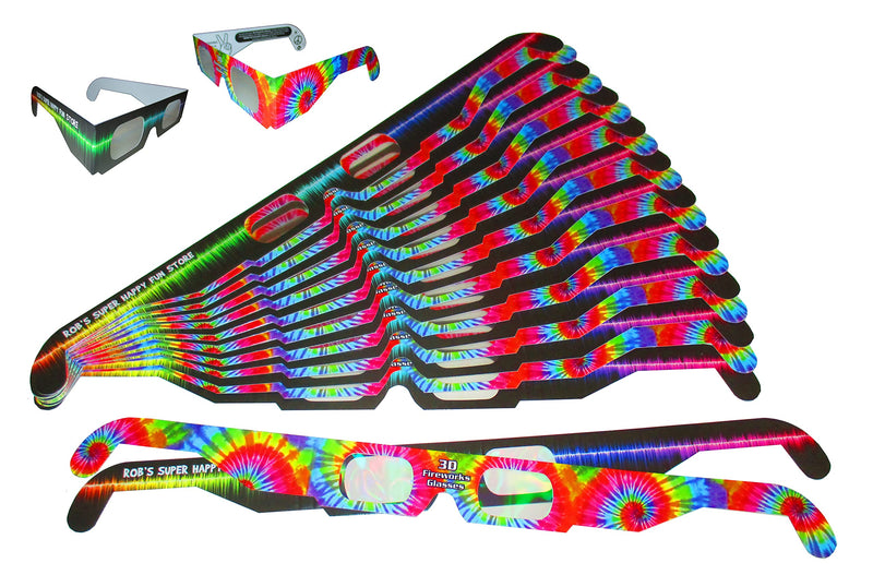 [Australia - AusPower] - Fireworks Diffraction Prism Glasses - Trippy Tie Dye and Rave Waves Frame Designs - 50 Paper Glasses Total - See Rainbow Bursts of Color From Prismatic Lenses 