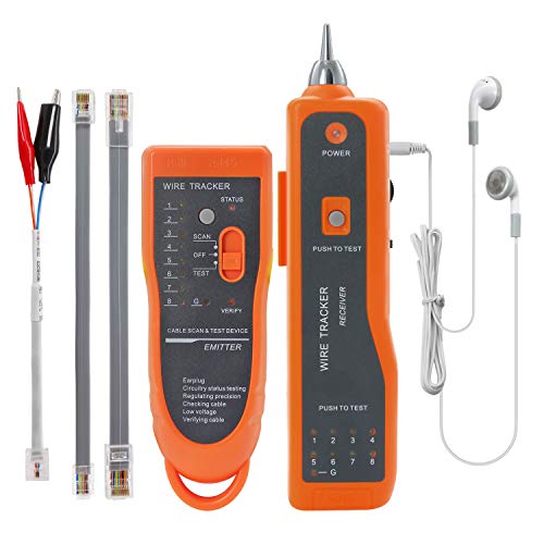 BOOGIIO orange RJ45 RJ11 wire tester cable tracker with earphone for Ethernet LAN and telephone line testing