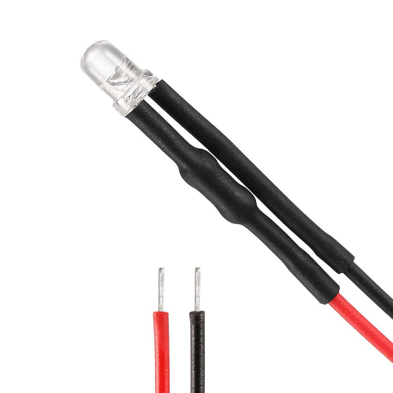 [Australia - AusPower] - uxcell 10Pcs 3mm Pre Wired LED, White DC3-5V Clear Lens, Light Emitting Diodes 