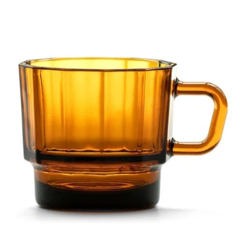 HMM X Spring Pool Glass - W Glass - 10 oz Clear Coffee & Tea Mug, Aesthetic Glass Cup with Handle for Hot & Cold Beverages, SGS Certified - Amber Brown