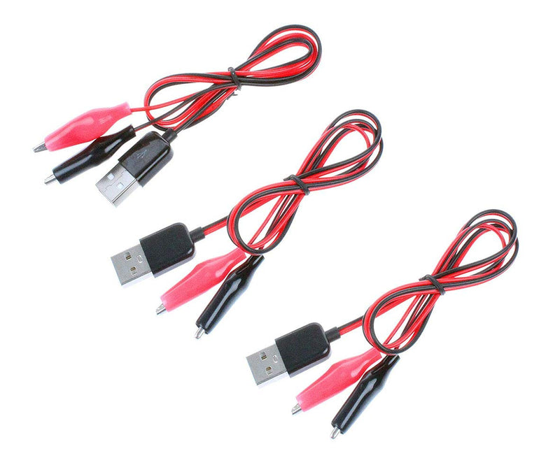 [Australia - AusPower] - 3Pcs Alligator Clip to USB Male Test Wire Adapter Red Black Wire Alligator Clip Test Cable 60cm/ 1.96 ft 