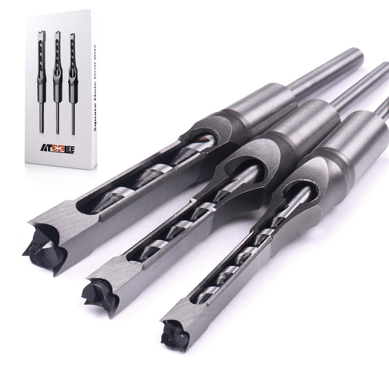 ATOPLEE Square Hole Drill Bits for Wood,3pcs HSS Woodworking Square Mortise Drill Bit,5/16 Inch 3/8 Inch 1/2 Inch (All of Sizes) 5/16 inch, 3/8 inch, 1/2 inch