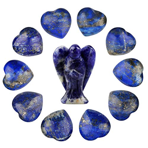 Rockcloud Sodalite & Lapis Lazuli Hearts & Guardian Angel Healing Crystal Blue