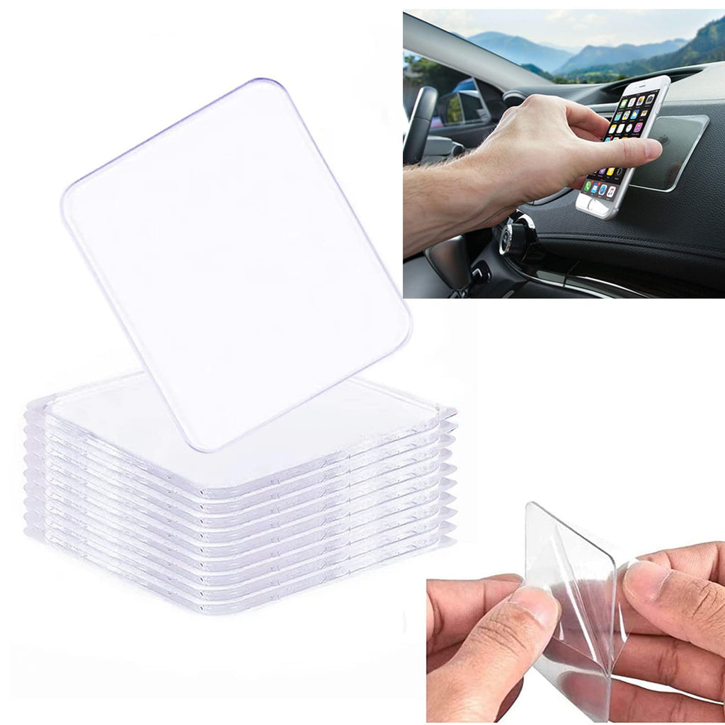 [Australia - AusPower] - Traceless Super Sticky Gel Pads Anti-Slip Double Sided Gripping Pads for Auto Car Home Cell Phone Glass Photo Holder with Easy Remove Washable Reusable Design Pack of 10 (Transparent) Transparent 