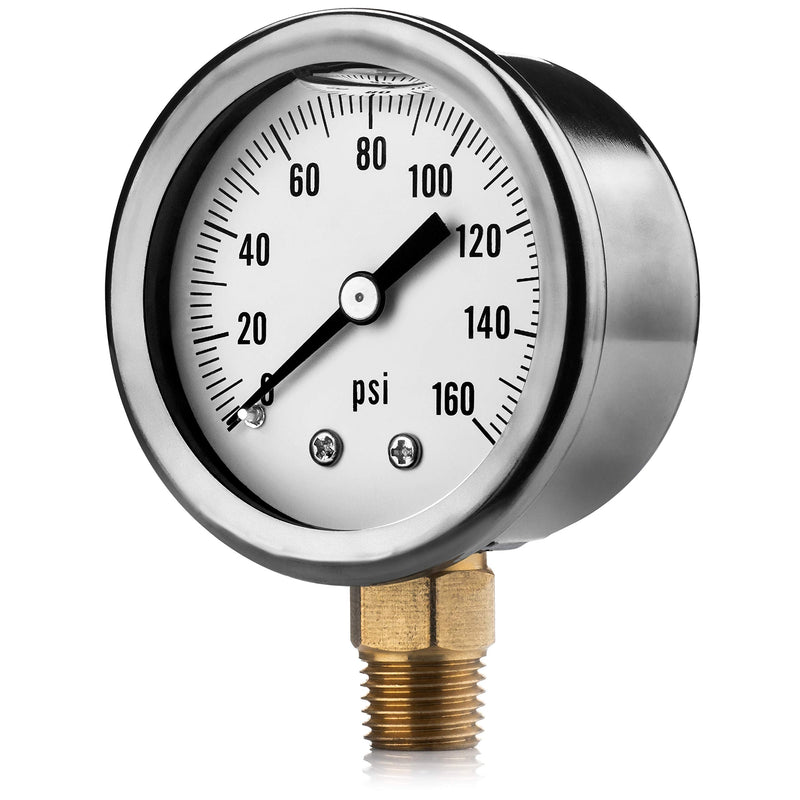 [Australia - AusPower] - Water Pressure Gauge 1/4" NPT. RV Pressure Gauge Water Well Oil Filled Gauge. 0-160 PSI. 