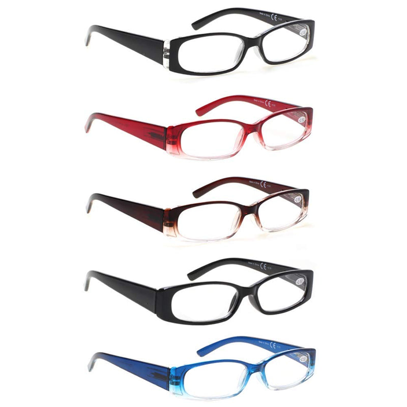 [Australia - AusPower] - 5 Pack Spring Hinge Reading Glasses Rectangular Fashion Quality Readers for Men and Women (5 Pack Mix, 2.5) 5 Pack Mix 2.5 x 