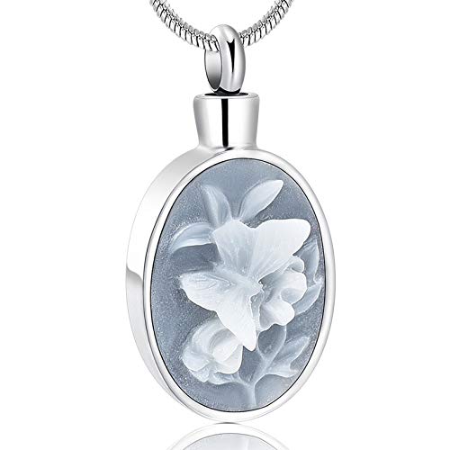 zeqingjw Cremation Jewelry Urn Necklace for Ashes Pendants Butterfly with Flower Memorial Funeral Keepsake Jewelry for Ashes Silver
