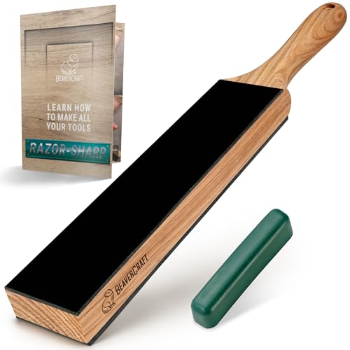 BeaverCraft LS6 Leather Strop for Sharpening Knives with Polishing Paste - Sharpening Set Leather Straps - Carving Knife Set Scraper Paste - Wood Carving Sharpener