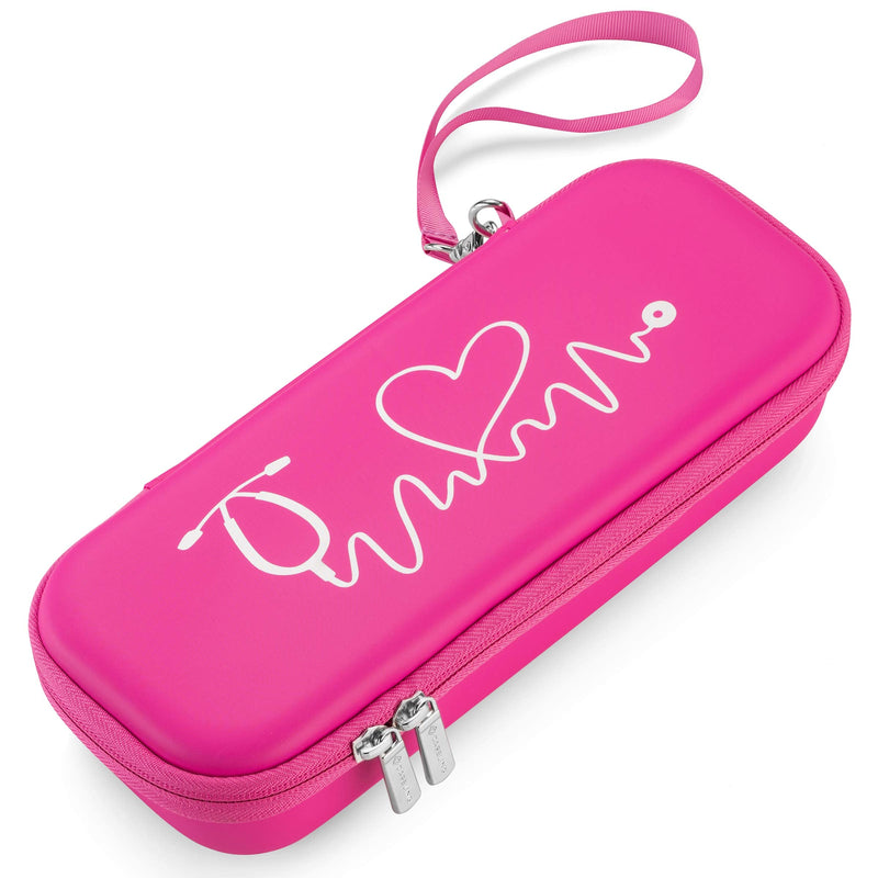 [Australia - AusPower] - Neon Pink Stethoscope Case for 3M Littmann Classic III, Lightweight II S.E, MDF Acoustica Stethoscope - ID Slot and Pockets for Nursing Accessories - Hard Case Holder for Nurse - (Pink - Pu Leather) Pink - Pu Leather 