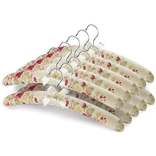 16 Inch Satin Padded Hangers Pack of 10, No Bump Floral Coat Hanger