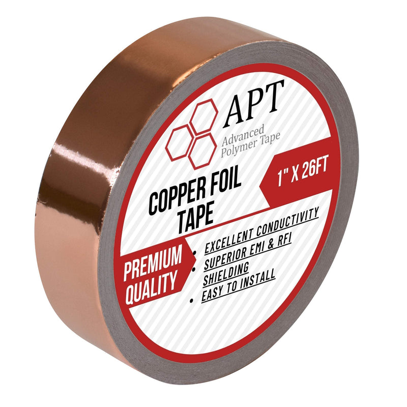 [Australia - AusPower] - APT, Copper Foil Tape with Conductive Acrylic Adhesive, 2.6 Mil Total Thickness, for Guitar and EMI Shielding, Arts and Crafts, Electrical Repairs, Mulit-Size (1'' x 26Ft(8M)) 1'' x 26Ft(8M) 