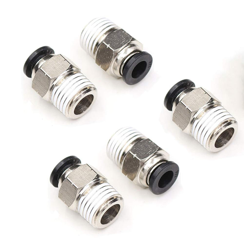 [Australia - AusPower] - PC 1/4" Od x 1/4" NPT Thread Push to Connect Pneumatic Tube Fitting Male Straight Union Fittings Push Fit Connector Quick Release Air Fittings 5Pack Black 5 