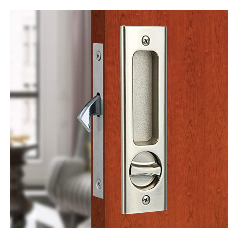LWZH 6.3" Silver Invisible Recessed Handle Latch with Keys Interior Pocket Door Lock Sliding Barn Door Lock Furniture Hardware (1 Pack) 1 Pack