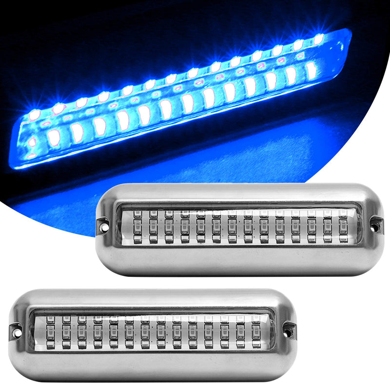 HUSUKU Mid (2.0) 42LED 1500LM Marine Led Lights for Boat Underwater (Blue), 2PCS, 5.1inch, IP68, 316 Stainless Steel, Surface Mount for Yacht Pontoon Sailboat Kayak Skiff Bass Boat Fishing Mid Blue