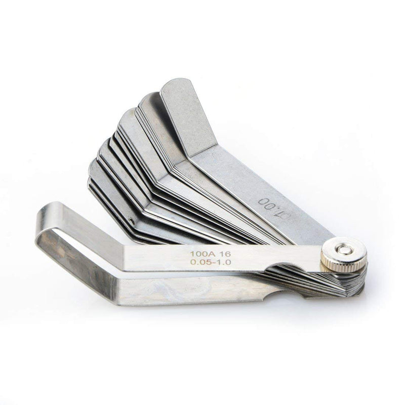 [Australia - AusPower] - 1 PCS 100A16 0.05-1mm Thickness Curved Steel Gapped Metric Filler Feeler Gauge Tool with 16pcs Blades for Woodworking Measurement 