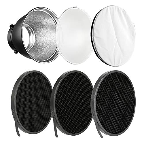 Soonpho 7" Standard Reflector Diffuser Lamp Shade Dish with 20° /40°/ 60° Degree Honeycomb Grid White Soft Cloth for Bowens Mount Studio Strobe Flash Light Speedlite
