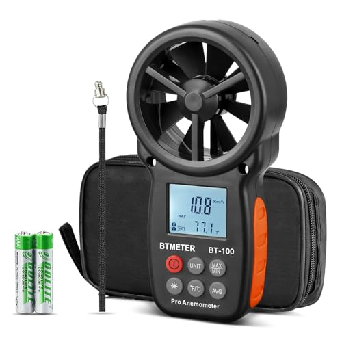 BTMETER Digital Anemometer - Handheld Wind Gauge - Digital LCD Meter for Precise Wind Speed Measurement (CFM) with Max./Min./Average - LCD Backlight - for Shooting BT-100 wind gauge, 1 piece