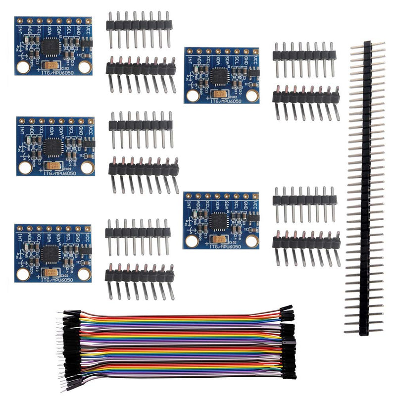 [Australia - AusPower] - 5pcs GY-521 MPU-6050 MPU6050 Acceleration Sensor 6dof Three-Axis Accelerometer Gyro Sensor IMU + 1pc 40Pin Male Header + 1pc 40Pin Male to Female Dupont Cable for Arduino RC Quadcopter Drone 5 
