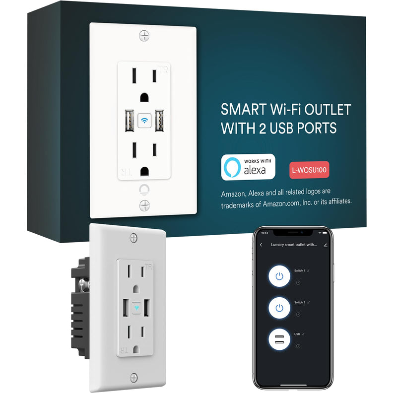 Smart in Wall Outlet, Standard Electrical Outlets with 2 USB Ports & 2 Plugs, Work with Alexa Google Home 15 Amp Outlet ETL FCC for Home Office Style B 1 Pack