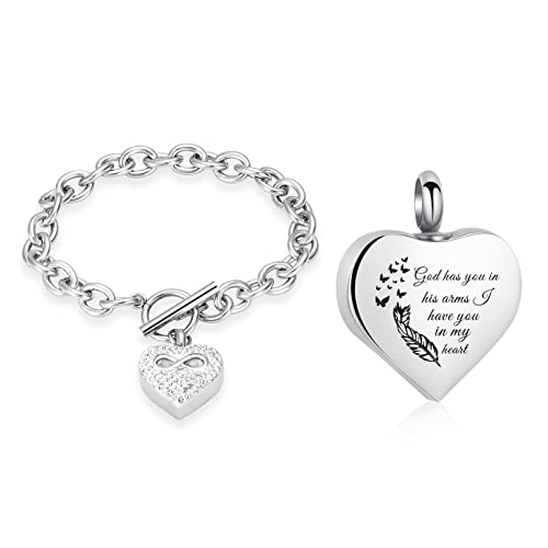 zeqingjw Infinity Heart Cremation Bracelet for Ashes - Stainless Steel Urn Bangles for Pet/Human Ashes - Memorial Keepsake Ash Jewelry Silver-Wing
