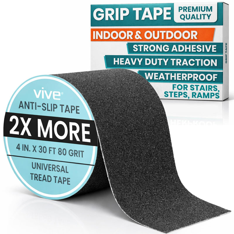 Vive Grip Tape (30 Feet) - Anti Slip Traction Tread for Indoor and Outdoor Use - Heavy Duty Waterproof Stickers for Safety, Stairs, Deck, Steps - Non Skid Adhesive for Elderly, Seniors, Men, Women 4 Inch x 30 Feet