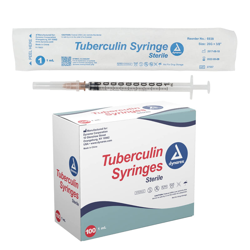 [Australia - AusPower] - Dynarex Disposable Tuberculin Non-Safety Syringe - 1CC 26G, 3/8" Needle - 6938, 100 Count 