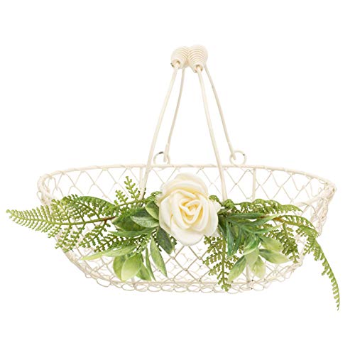 Ivory Flower Girl Basket - Soft White Wedding with Folding Handles - Perfectly Sized